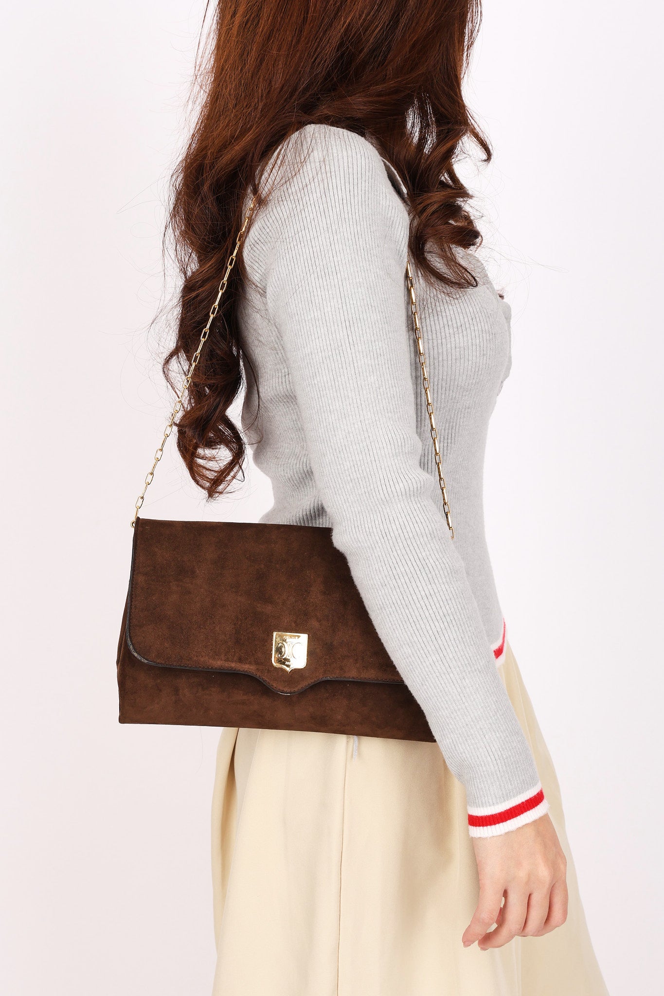 Celine Envelope Clutch on Chain Brown Suede