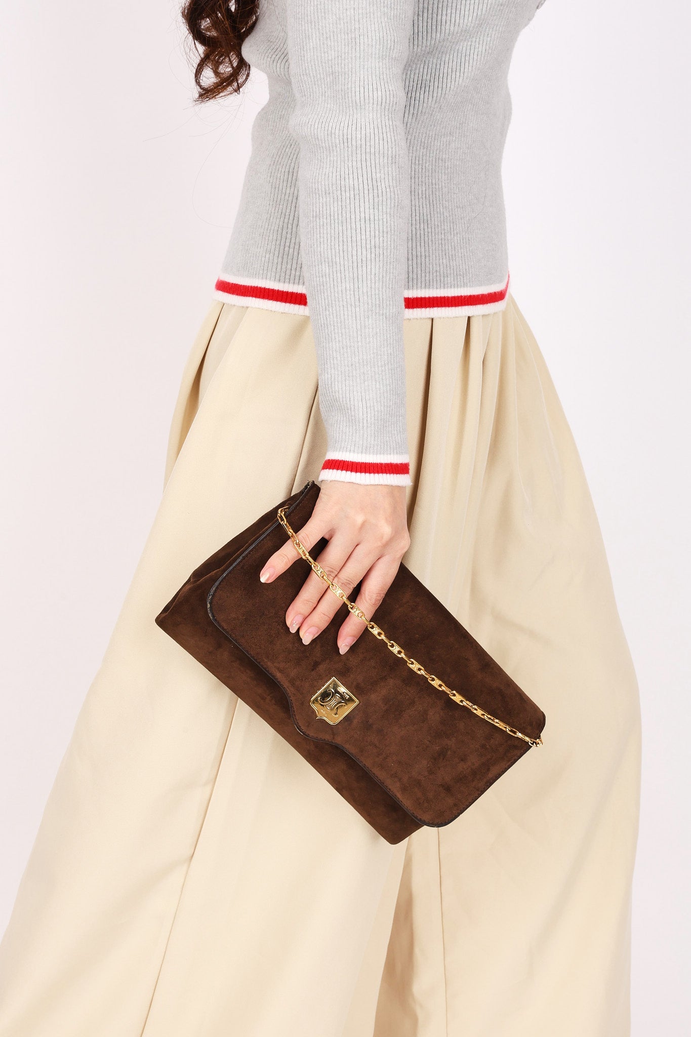 Celine Envelope Clutch on Chain Brown Suede