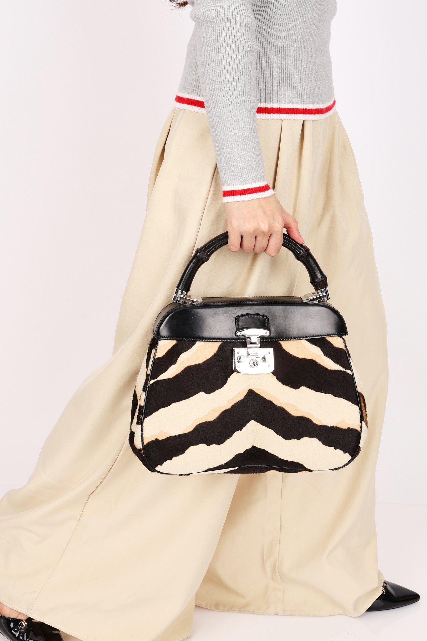 Gucci Lady Lock Tiger Print Bamboo Top Handle Bag
