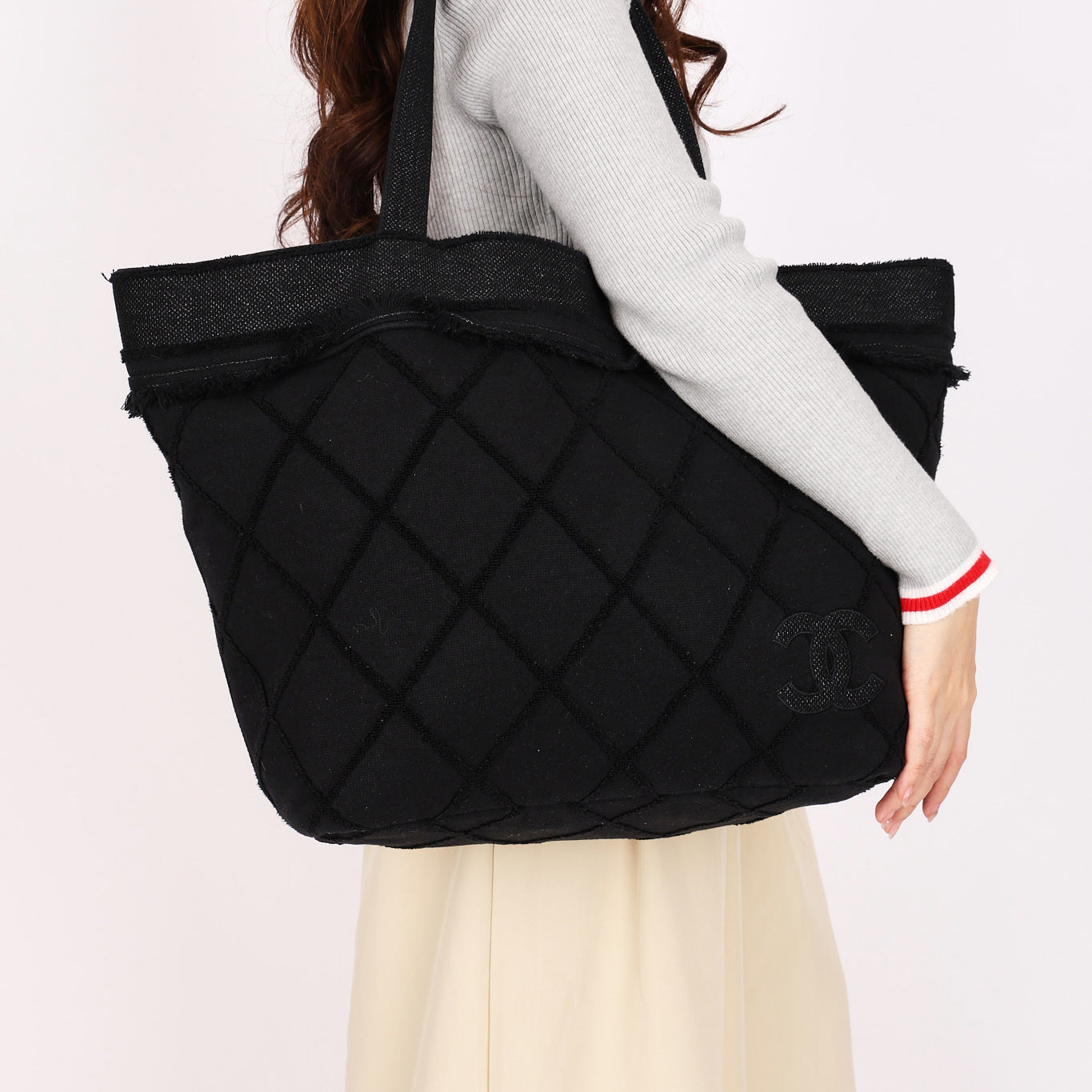 Chanel Raw Edge Tote Black Canvas