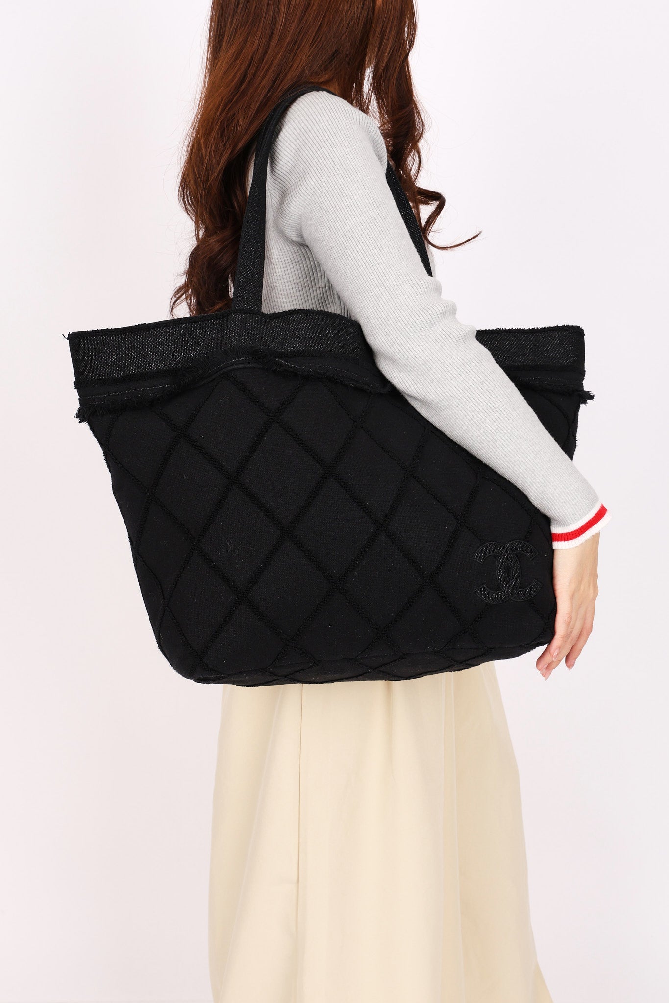 Chanel Raw Edge Tote Black Canvas