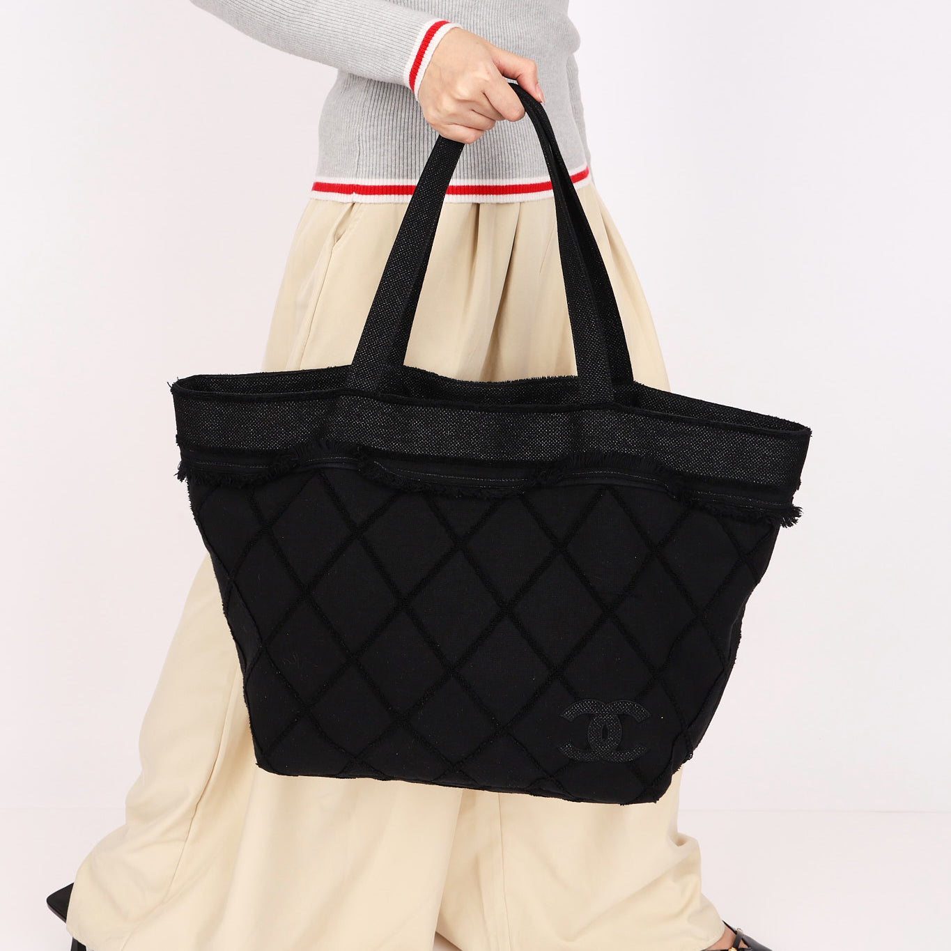 Chanel Raw Edge Tote Black Canvas