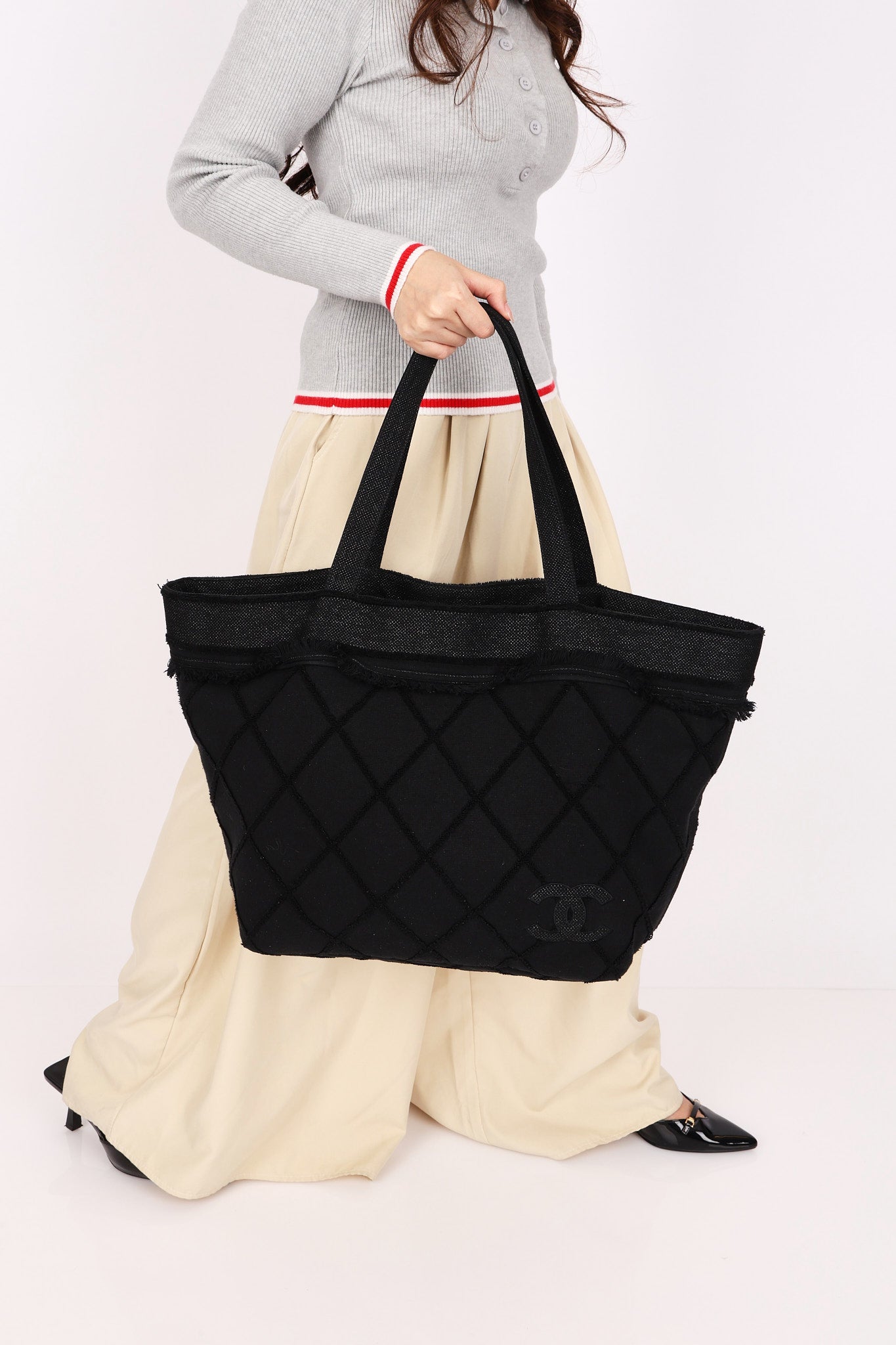 Chanel Raw Edge Tote Black Canvas