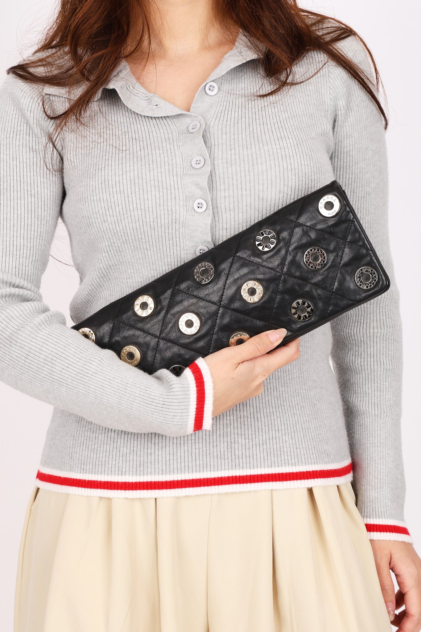 Chanel Star Attitude Grommet Clutch Black Calfskin MMHW