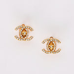 Chanel 1996 CC Crystal Clip-On Earrings 24K GP