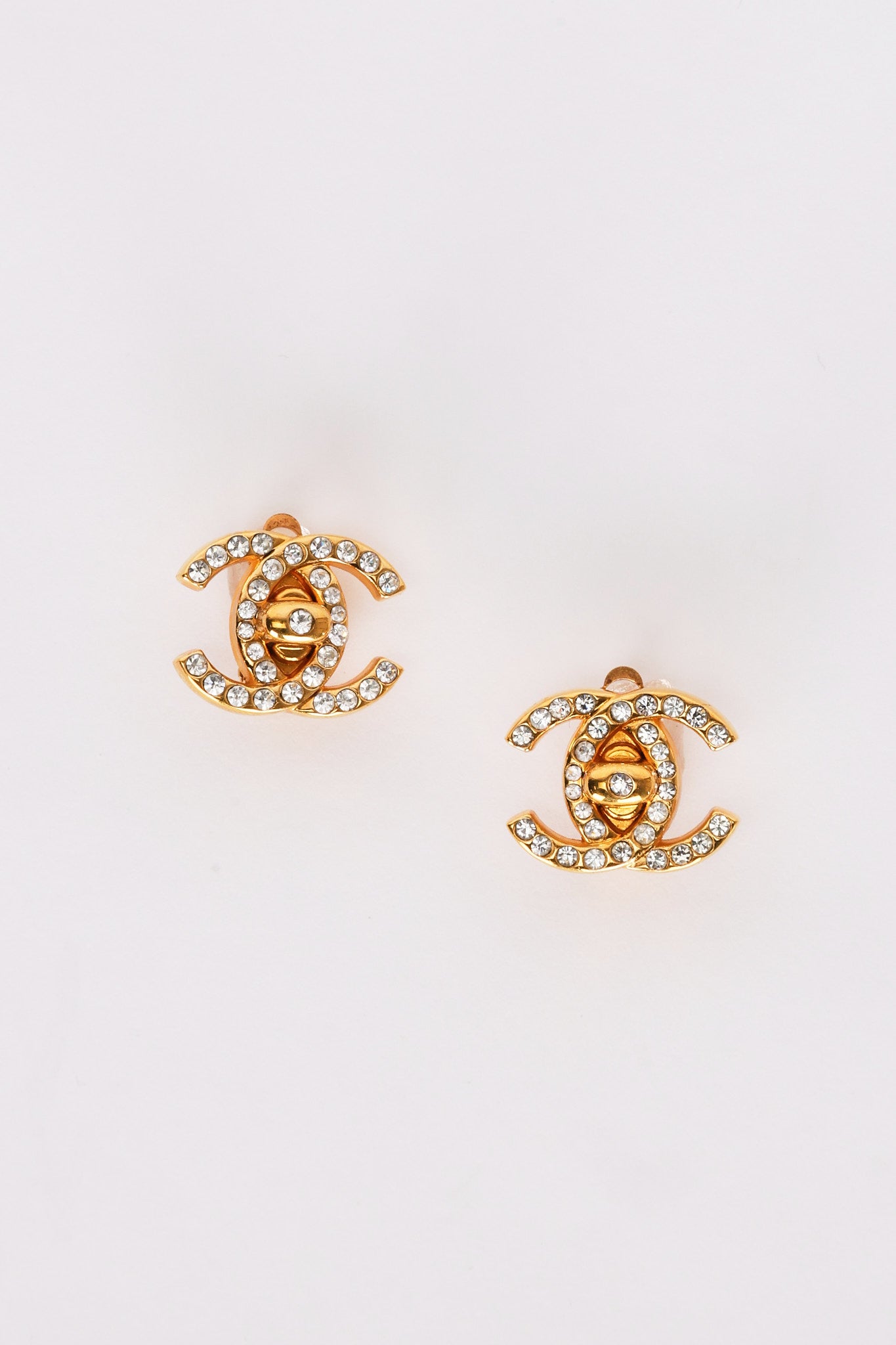 Chanel 1996 CC Crystal Clip-On Earrings 24K GP