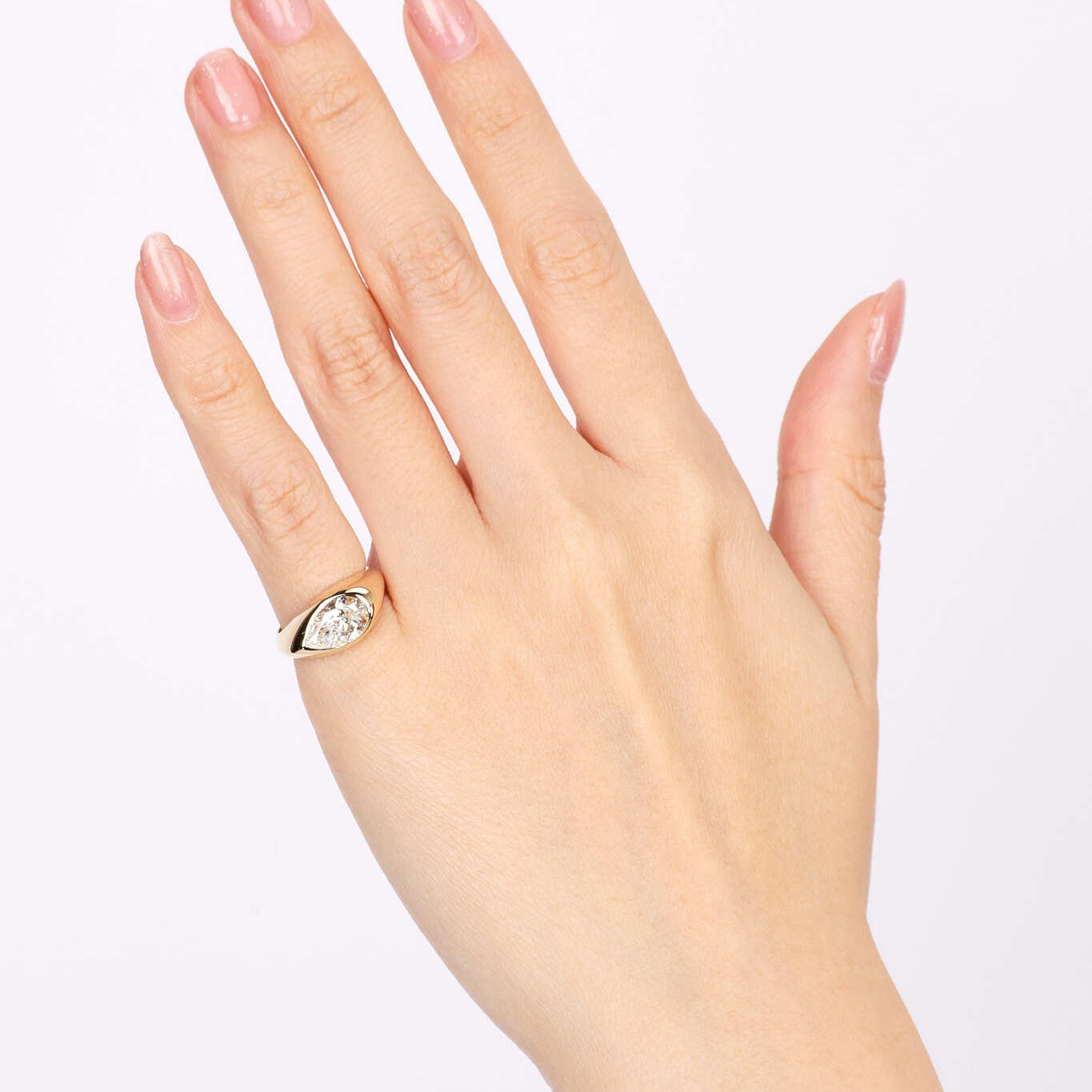 Modern 14K Yellow Gold and Pear Lab-Grown Diamond Pinky Ring, Size US 4.25