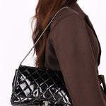 Chanel Single Flap Black Patent SHW