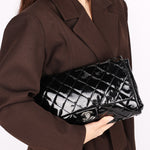 Chanel Single Flap Black Patent SHW