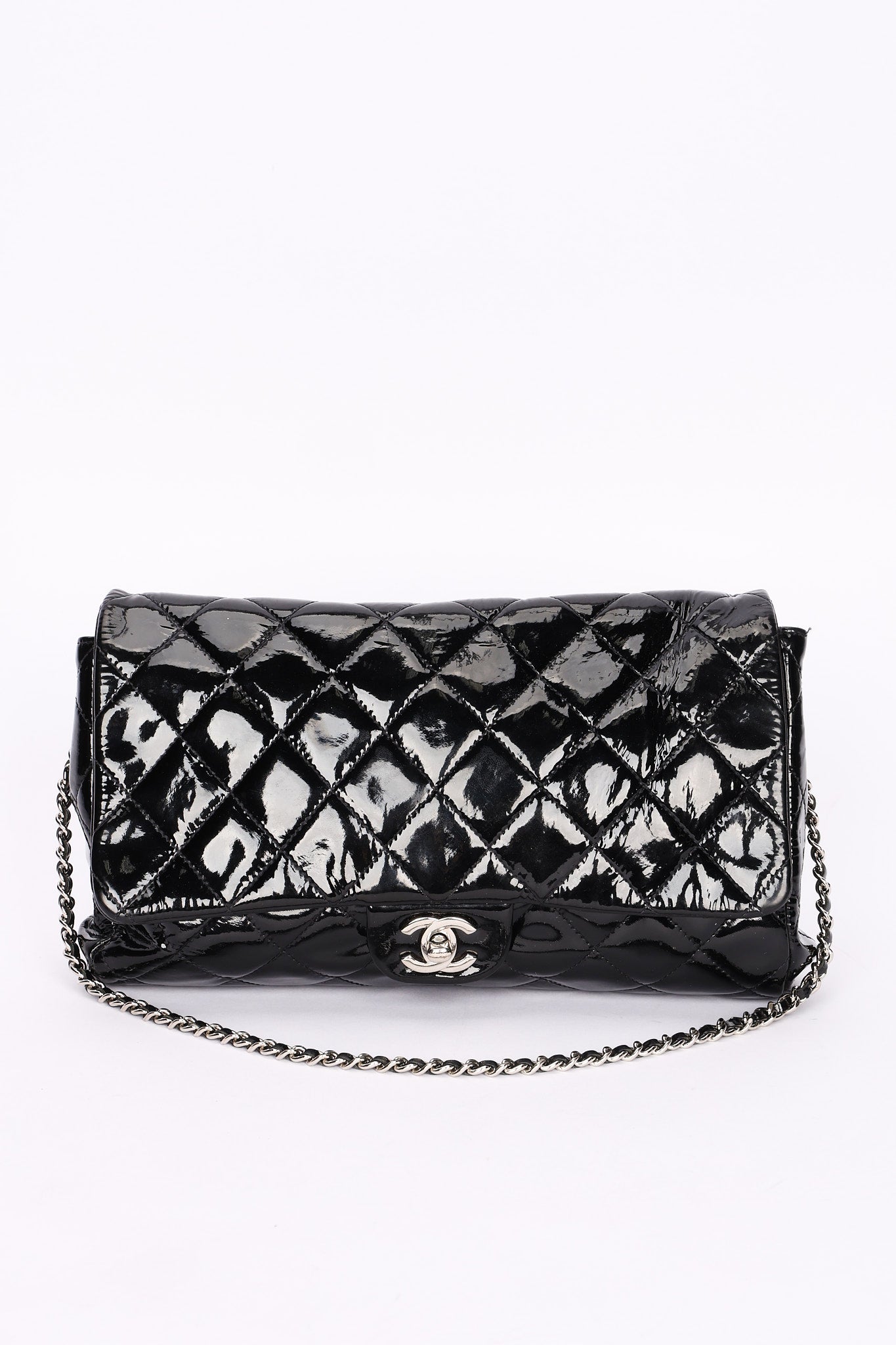 Chanel Single Flap Black Patent SHW