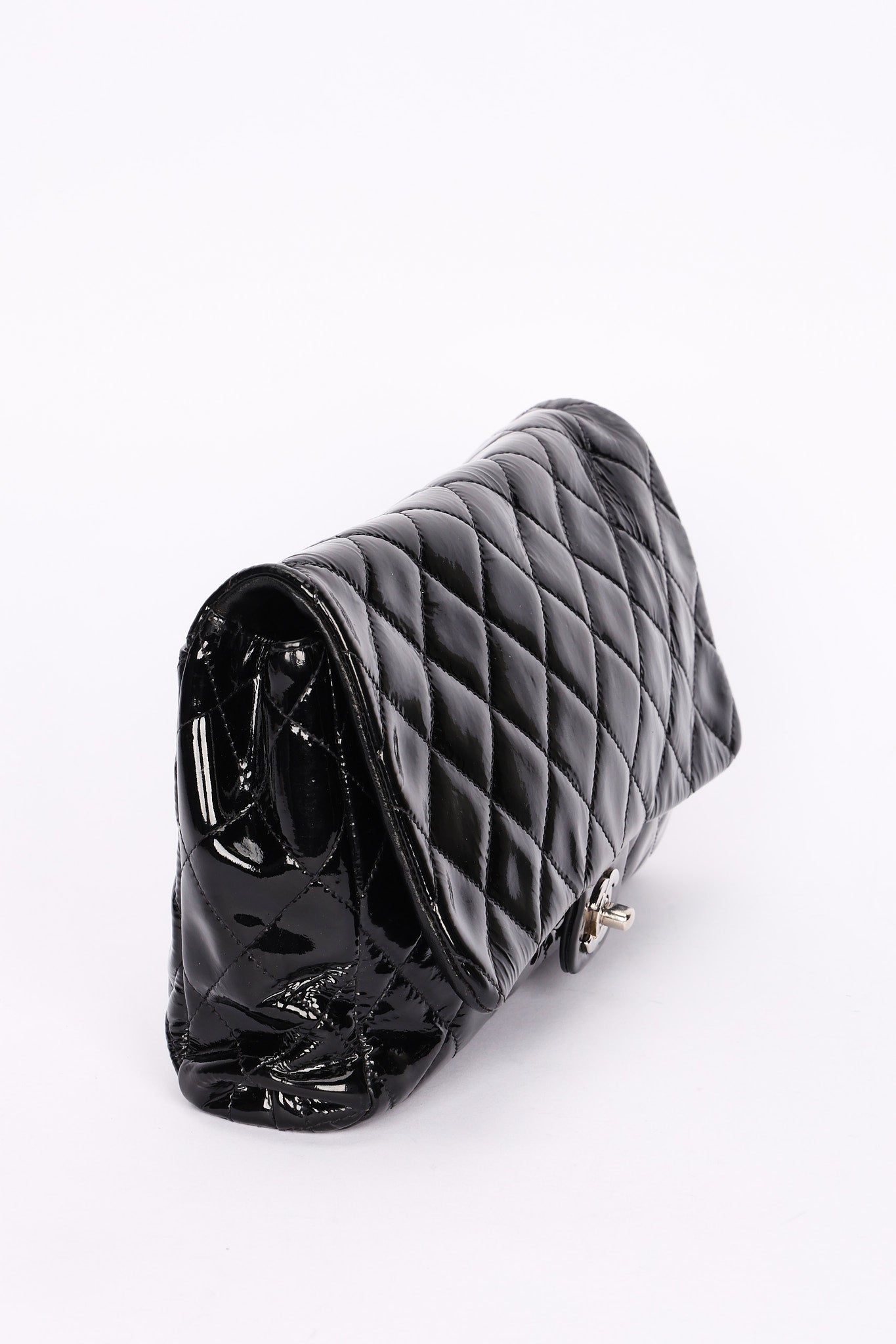 Chanel Single Flap Black Patent SHW