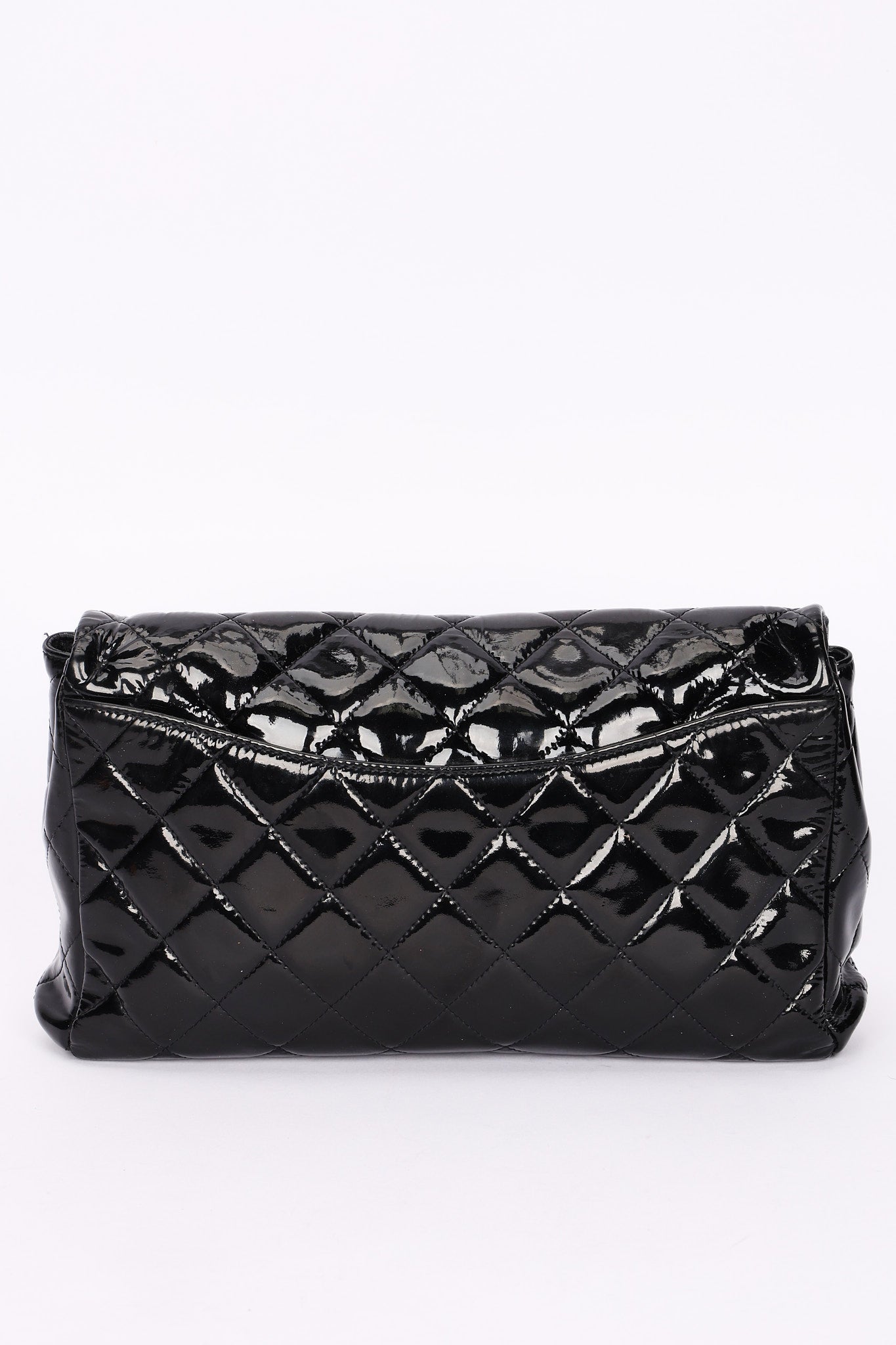 Chanel Single Flap Black Patent SHW