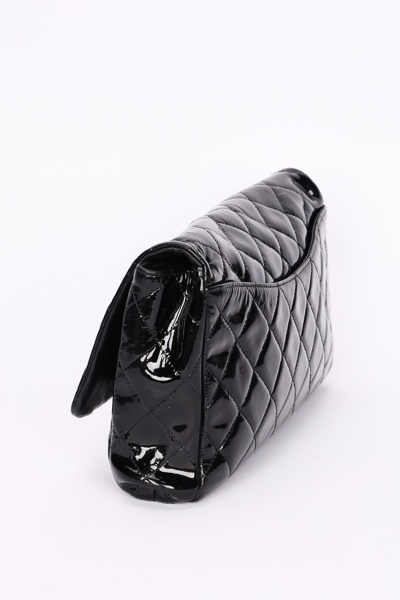 Chanel Single Flap Black Patent SHW