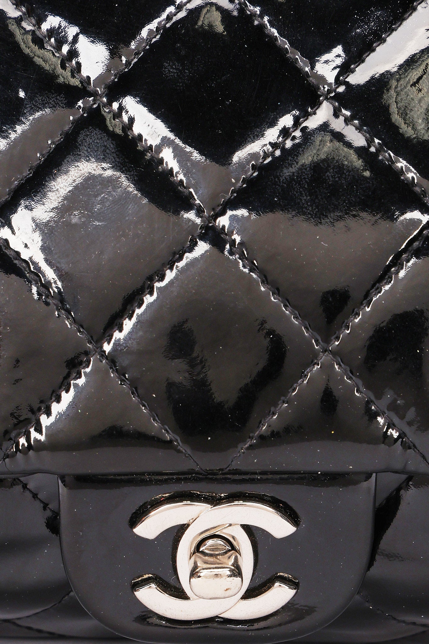 Chanel Single Flap Black Patent SHW