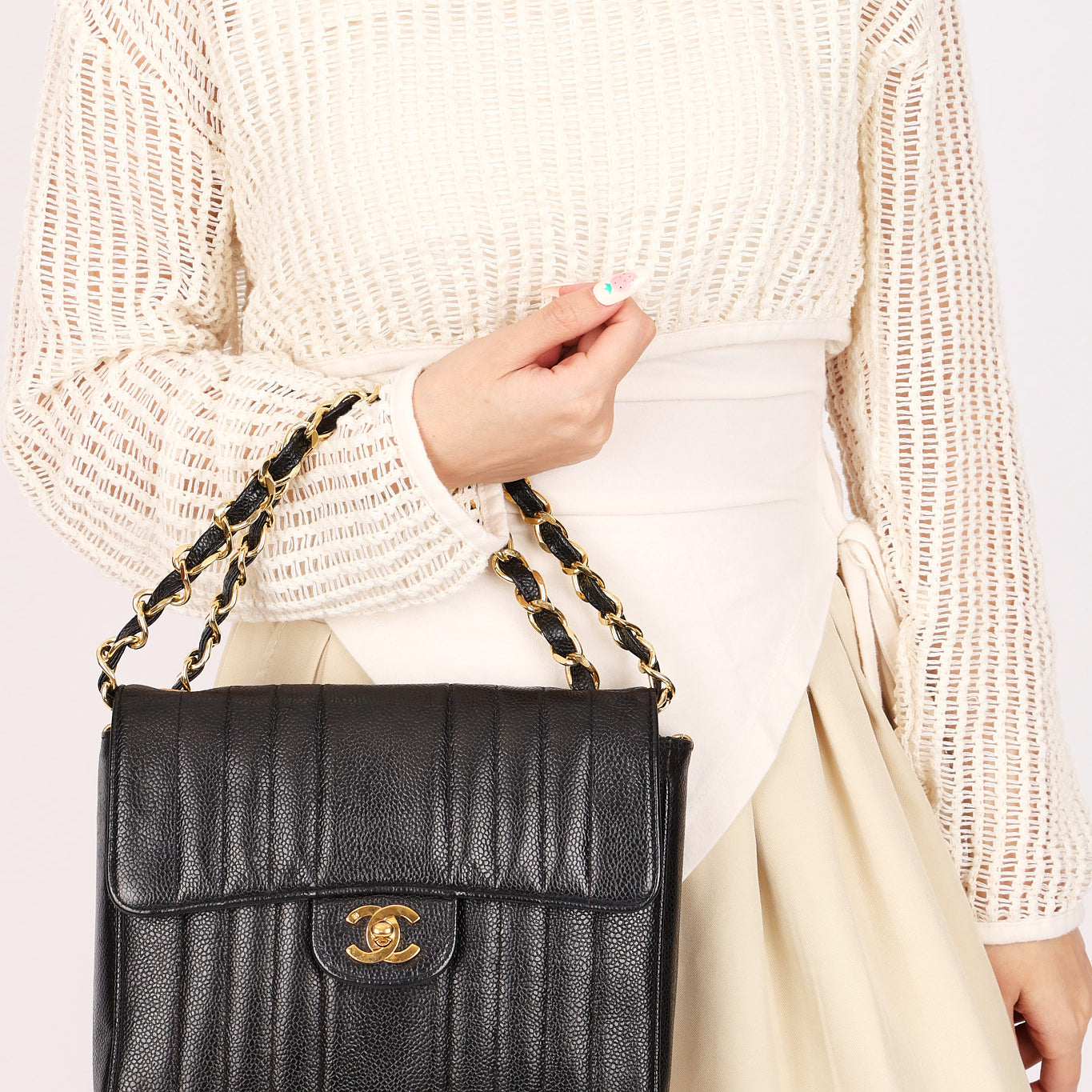 Chanel Vertical Single Flap Black Caviar 24K GP