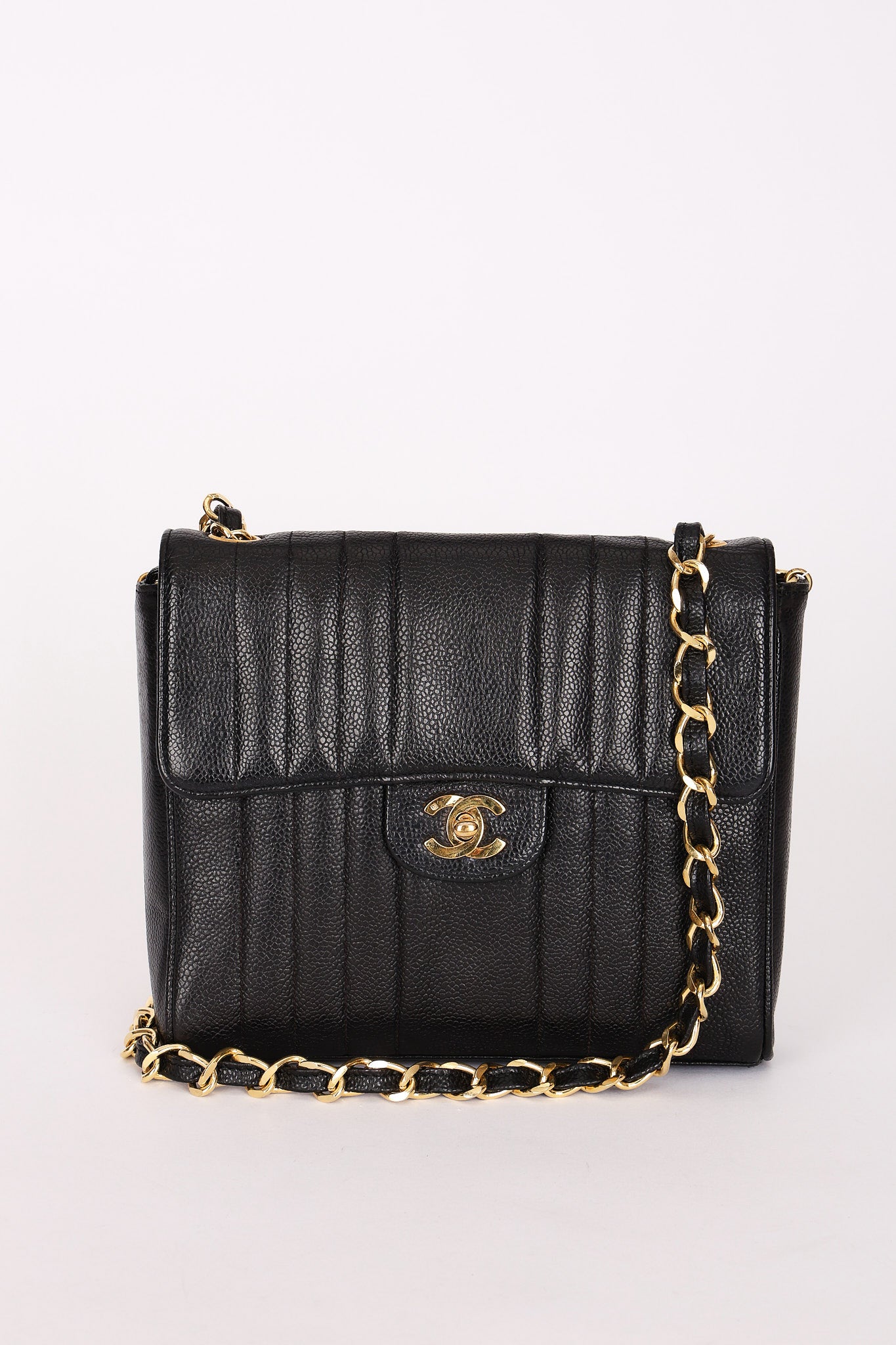 Chanel Vertical Single Flap Black Caviar 24K GP