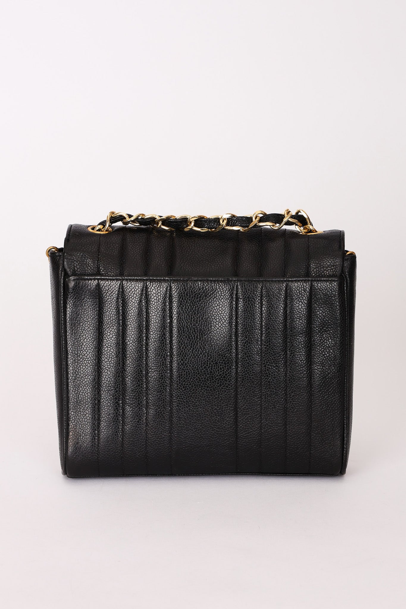 Chanel Vertical Single Flap Black Caviar 24K GP