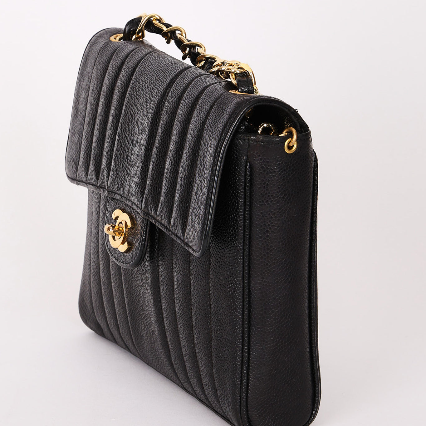 Chanel Vertical Single Flap Black Caviar 24K GP
