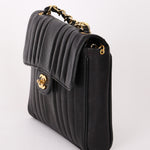 Chanel Vertical Single Flap Black Caviar 24K GP