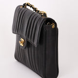 Chanel Vertical Single Flap Black Caviar 24K GP