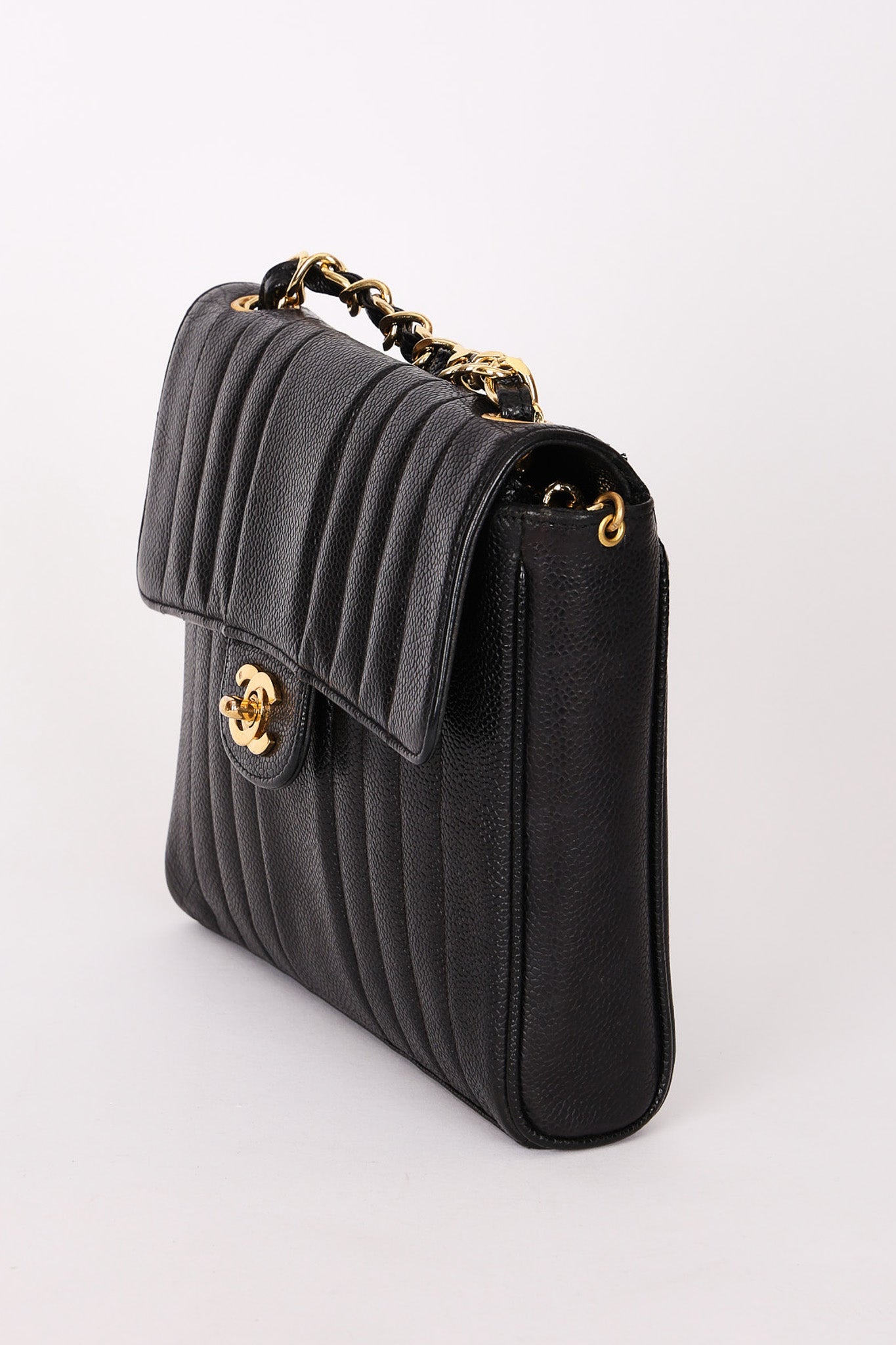 Chanel Vertical Single Flap Black Caviar 24K GP