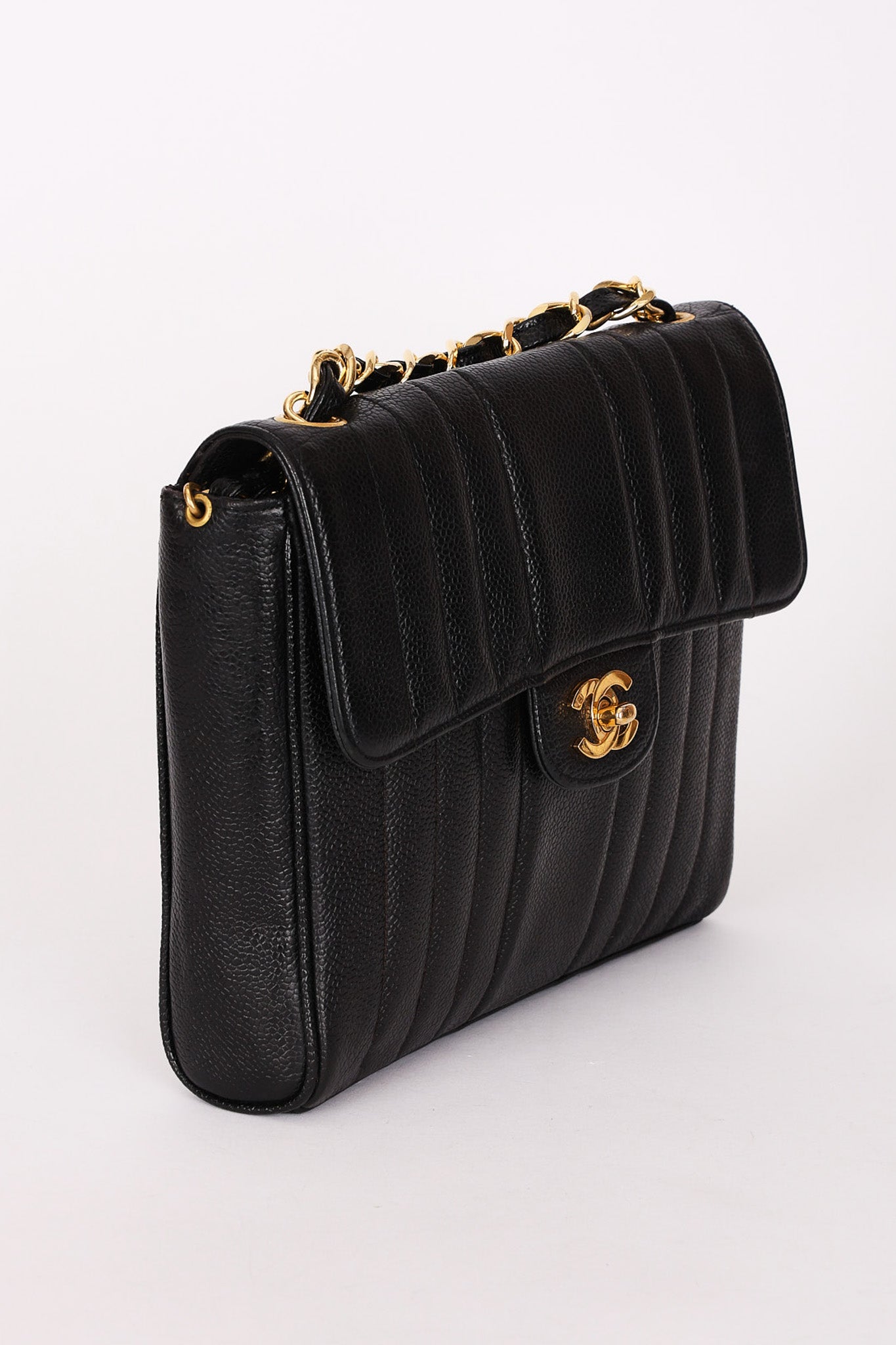 Chanel Vertical Single Flap Black Caviar 24K GP