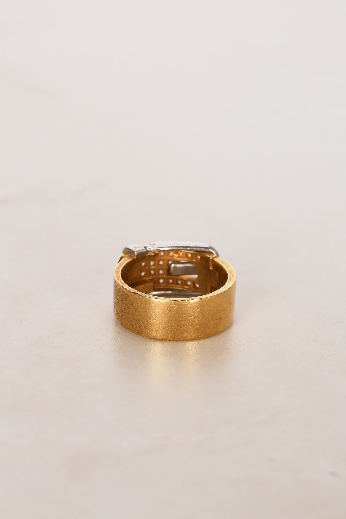 18K Yellow Gold and Pt900 Platinum Diamond Belt Ring, Size US 6