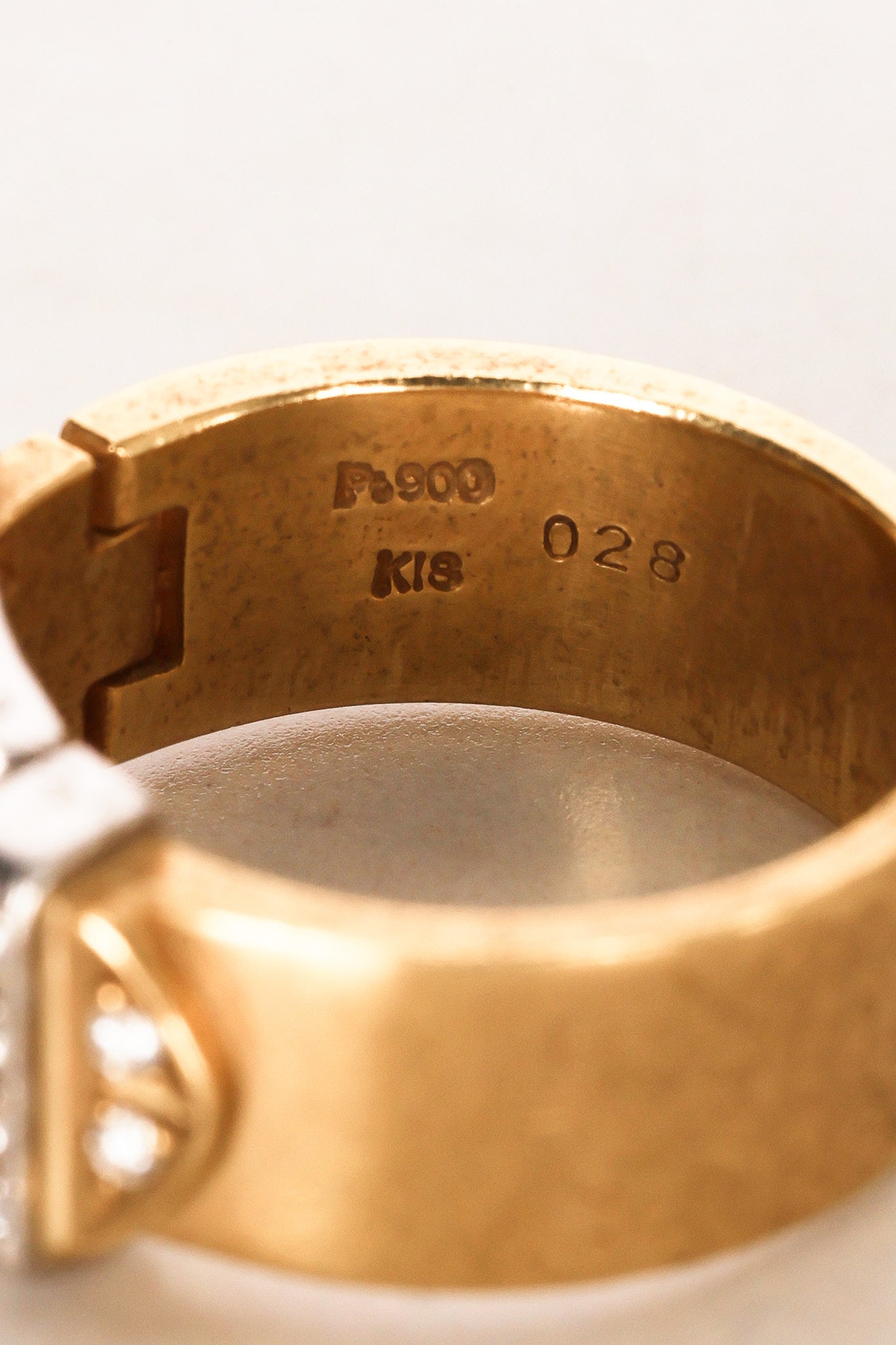 18K Yellow Gold and Pt900 Platinum Diamond Belt Ring, Size US 6