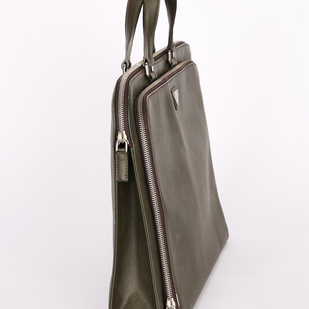 Prada Pocket Briefcase Khaki Saffiano Lux