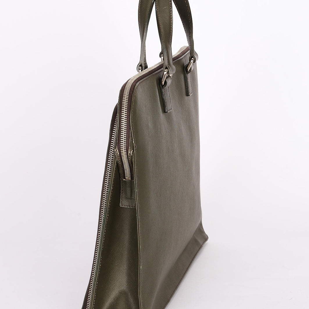 Prada Pocket Briefcase Khaki Saffiano Lux