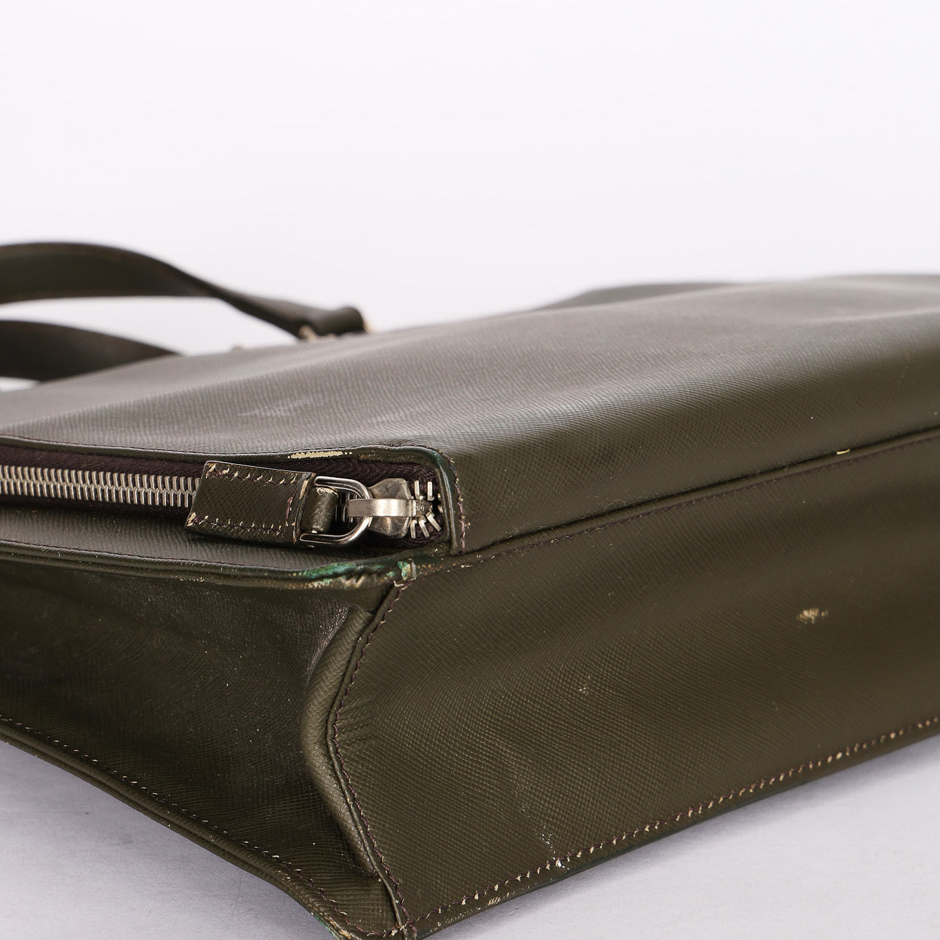 Prada Pocket Briefcase Khaki Saffiano Lux