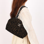 Chanel Camellia Embossed Shoulder Bag Black Suede SHW