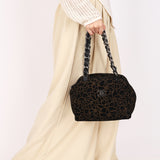 Chanel Camellia Embossed Shoulder Bag Black Suede SHW
