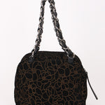 Chanel Camellia Embossed Shoulder Bag Black Suede SHW