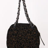 Chanel Camellia Embossed Shoulder Bag Black Suede SHW