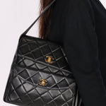 Chanel Double Turnlock Shoulder Bag Black Lambskin 1996 24K GP