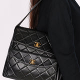 Chanel Double Turnlock Shoulder Bag Black Lambskin 1996 24K GP