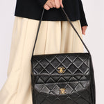 Chanel Double Turnlock Shoulder Bag Black Lambskin 1996 24K GP