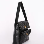 Chanel Double Turnlock Shoulder Bag Black Lambskin 1996 24K GP