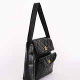Chanel Double Turnlock Shoulder Bag Black Lambskin 1996 24K GP