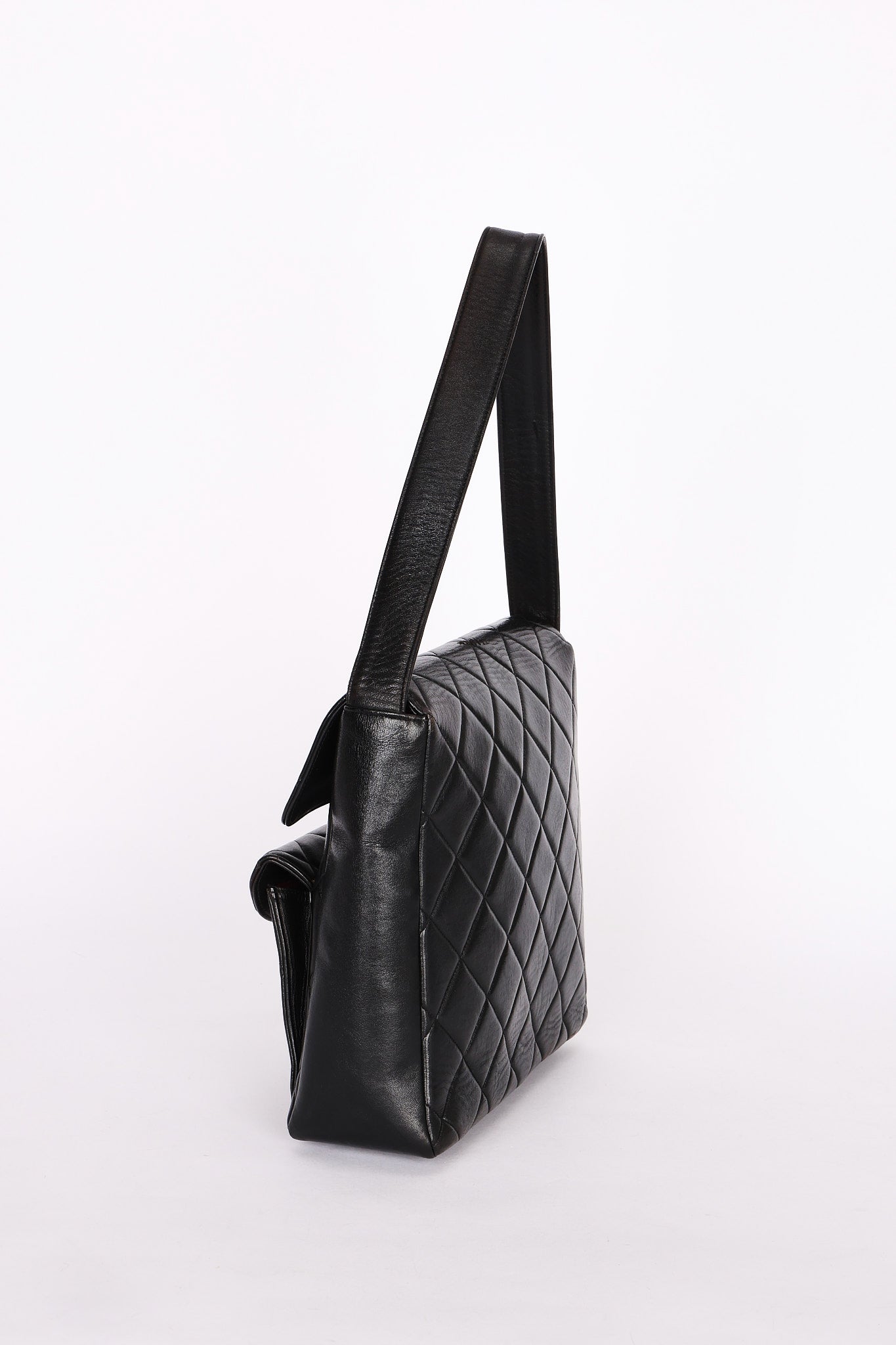 Chanel Double Turnlock Shoulder Bag Black Lambskin 1996 24K GP
