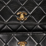 Chanel Double Turnlock Shoulder Bag Black Lambskin 1996 24K GP