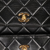 Chanel Double Turnlock Shoulder Bag Black Lambskin 1996 24K GP