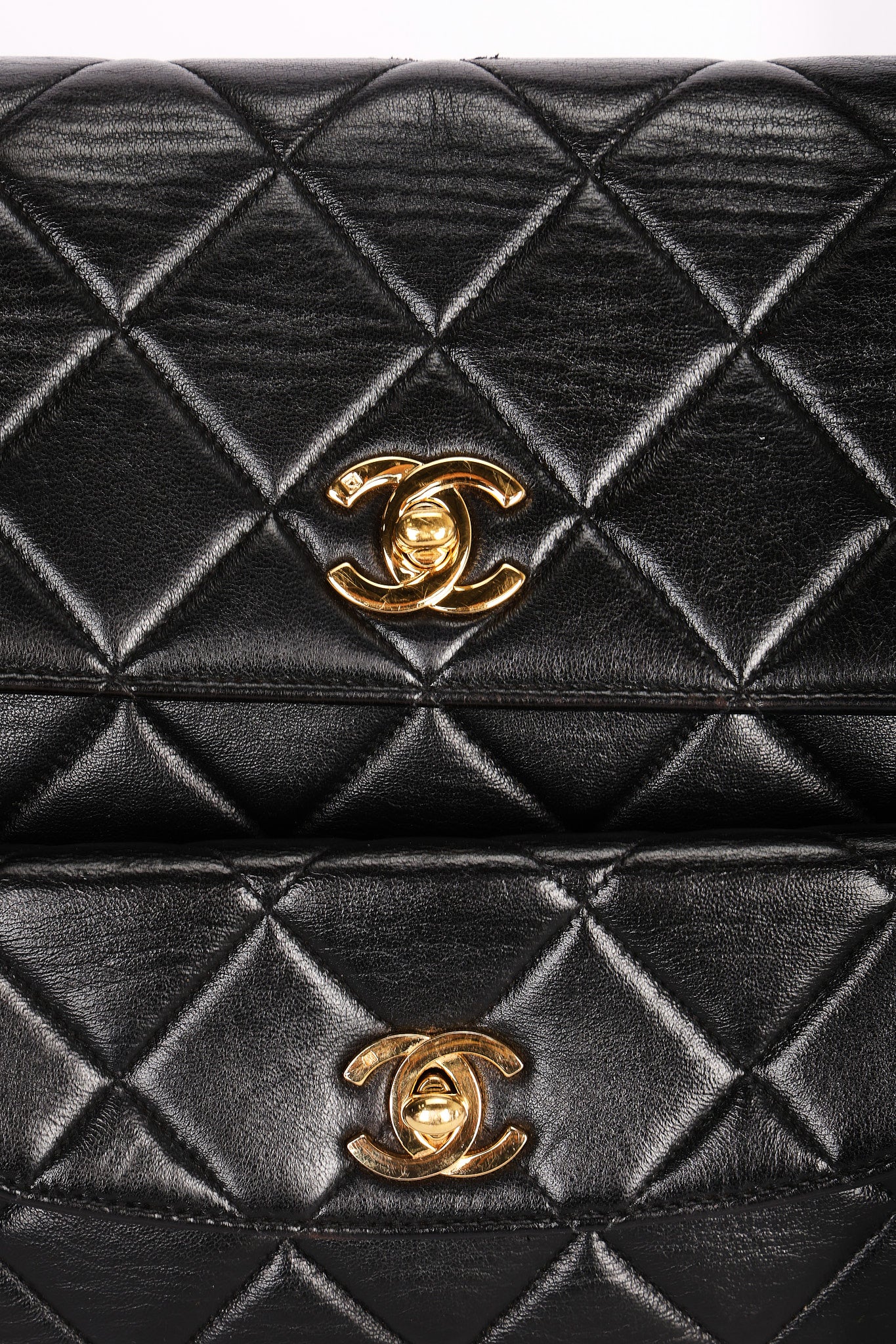 Chanel Double Turnlock Shoulder Bag Black Lambskin 1996 24K GP