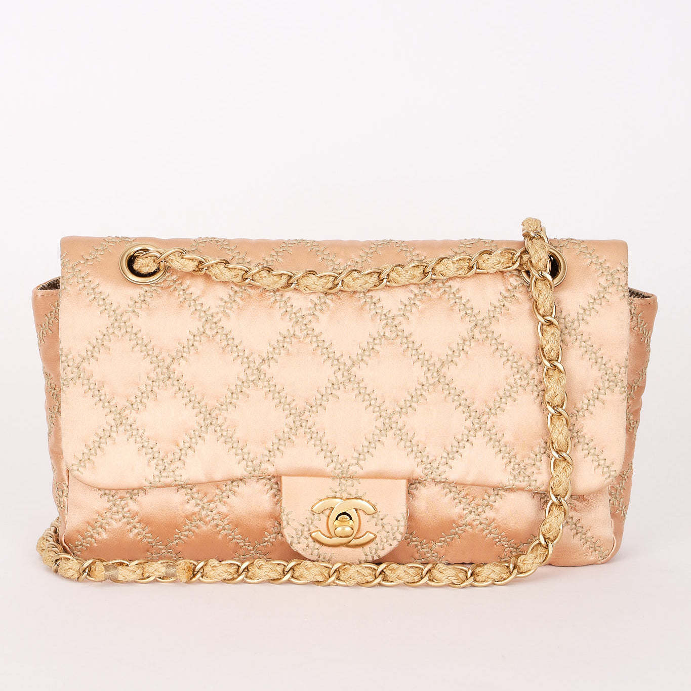 Chanel Rope Whipstitch Single Flap Pink Satin AGHW