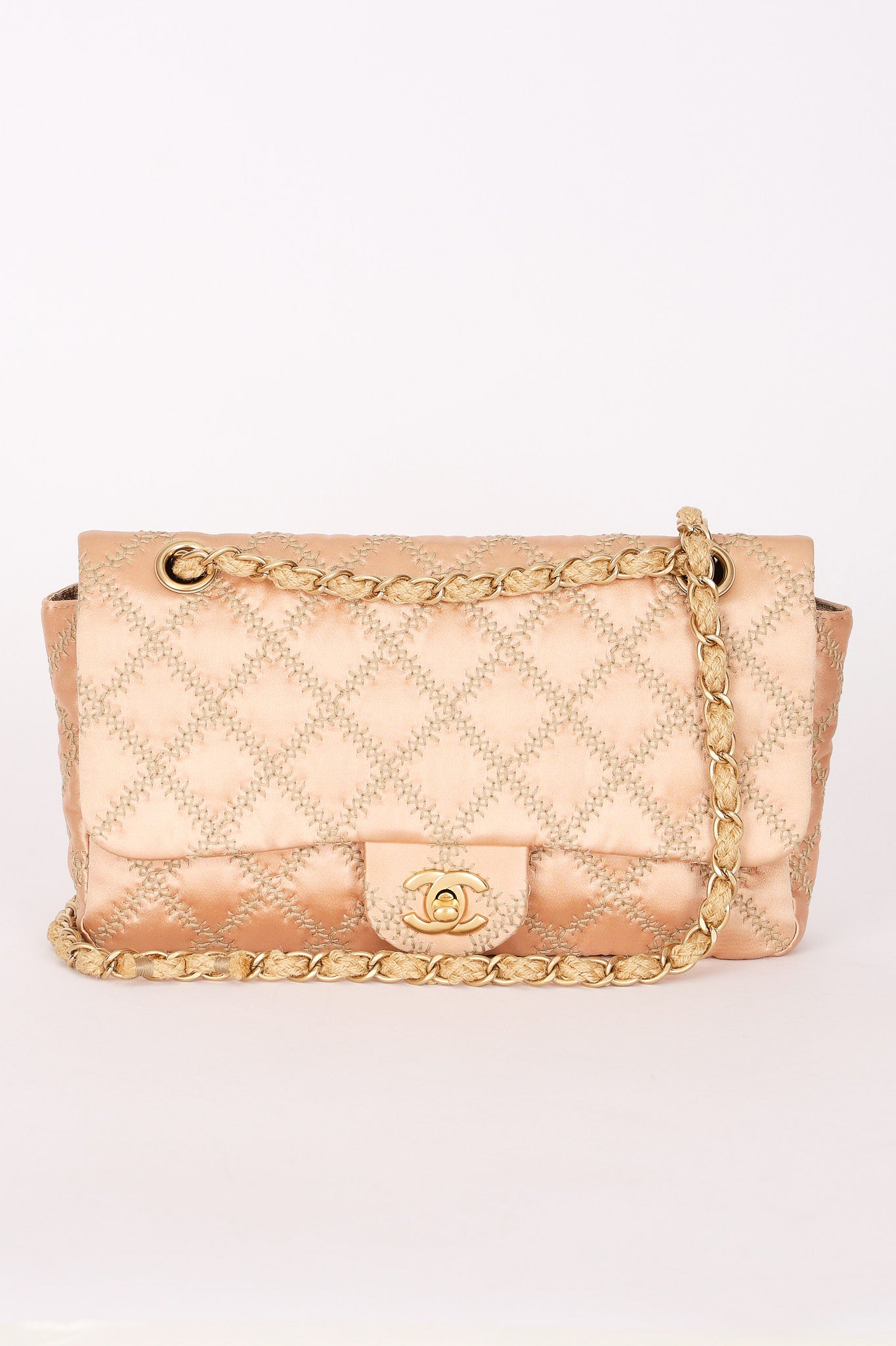 Chanel Rope Whipstitch Single Flap Pink Satin AGHW