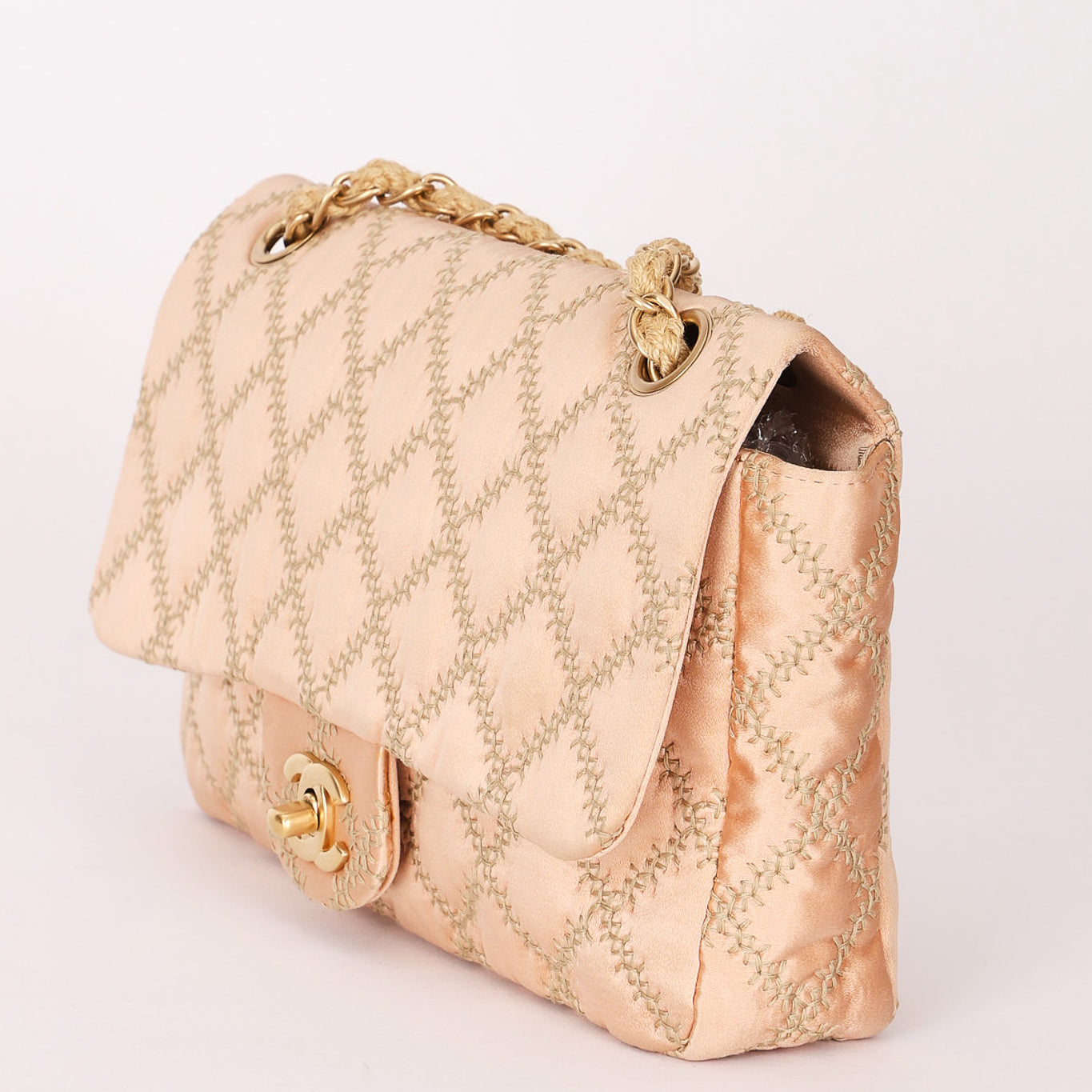 Chanel Rope Whipstitch Single Flap Pink Satin AGHW
