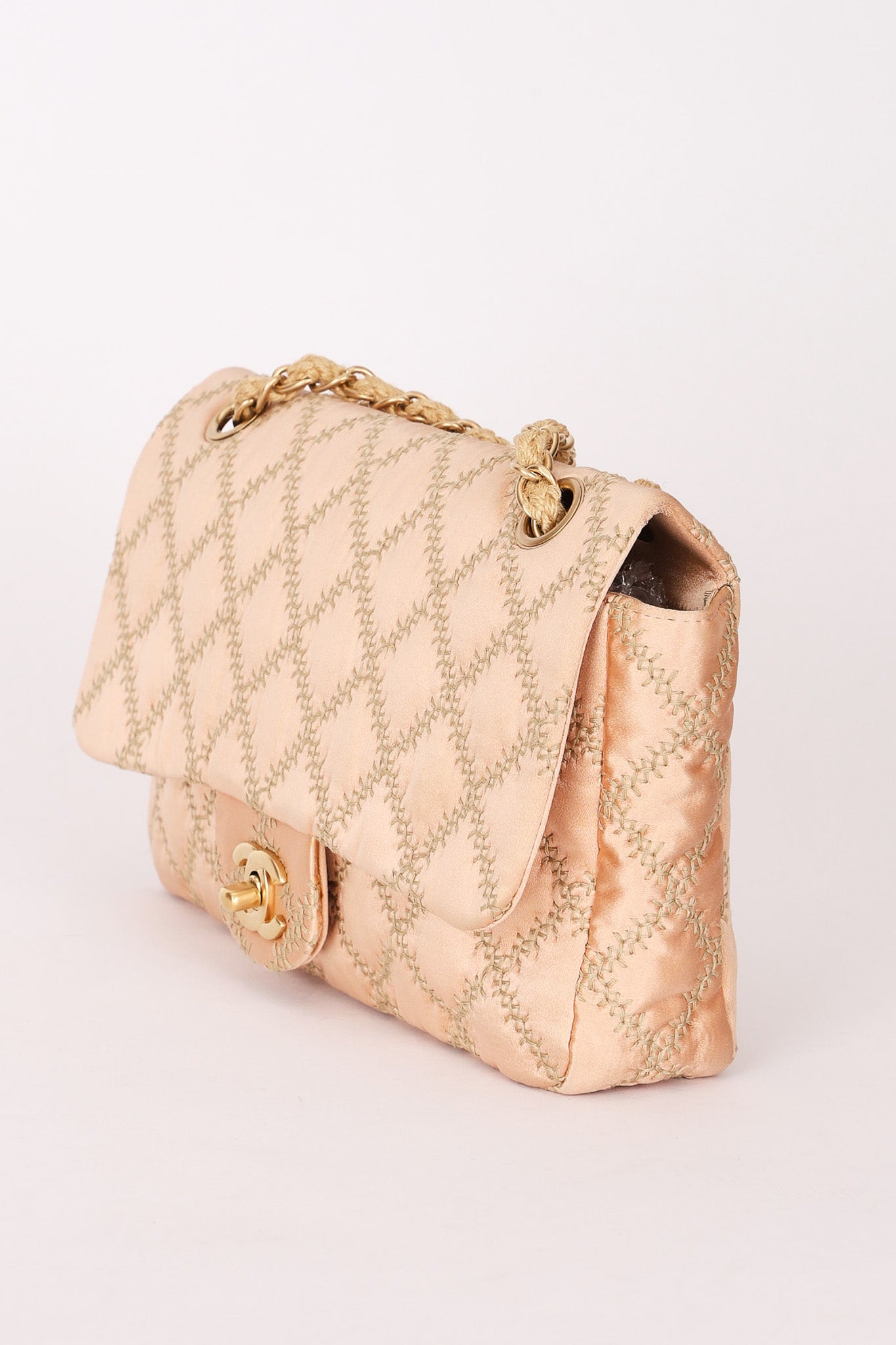 Chanel Rope Whipstitch Single Flap Pink Satin AGHW