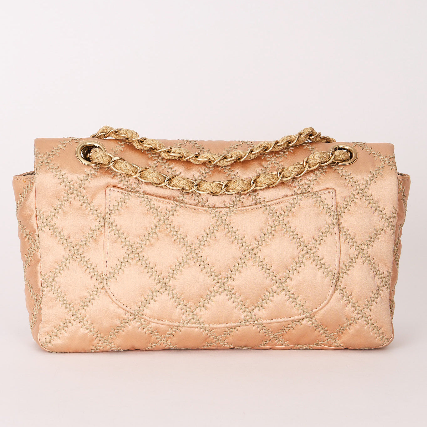 Chanel Rope Whipstitch Single Flap Pink Satin AGHW