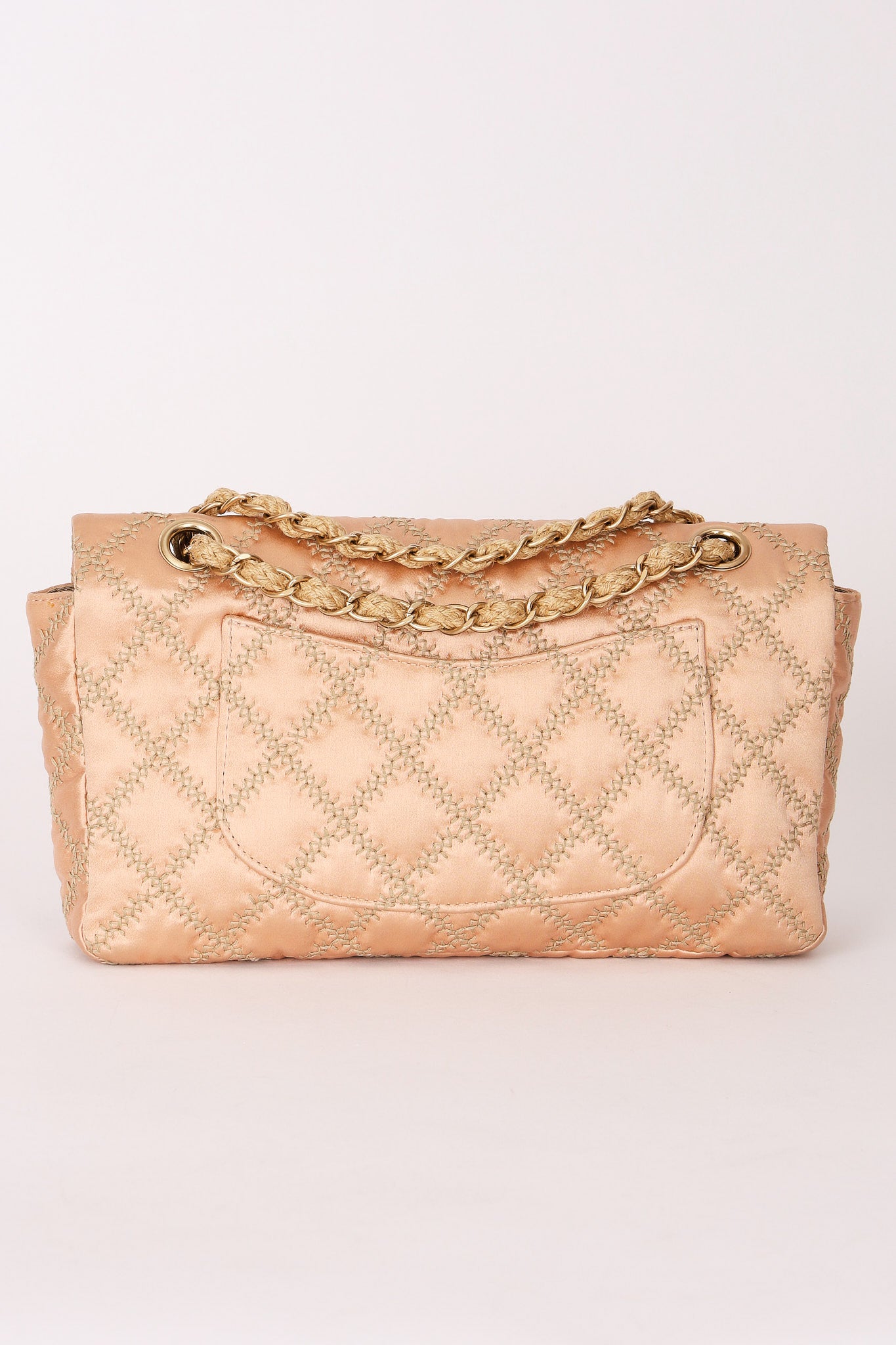 Chanel Rope Whipstitch Single Flap Pink Satin AGHW